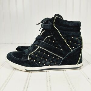 Vince Camuto Follie Leather Platform Suede Studs Plaid Biker Moto Sneakers B589